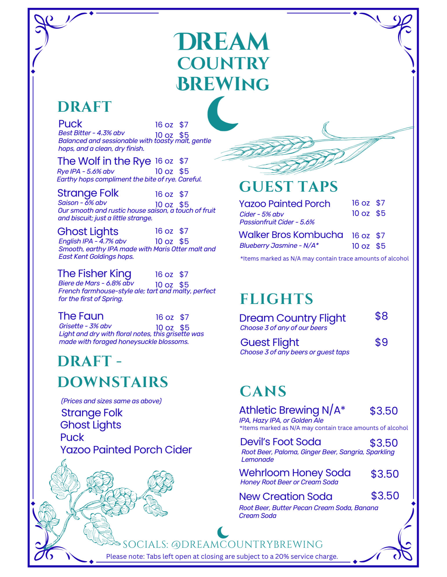 Our Current Menu (as of June 11, 2026)
